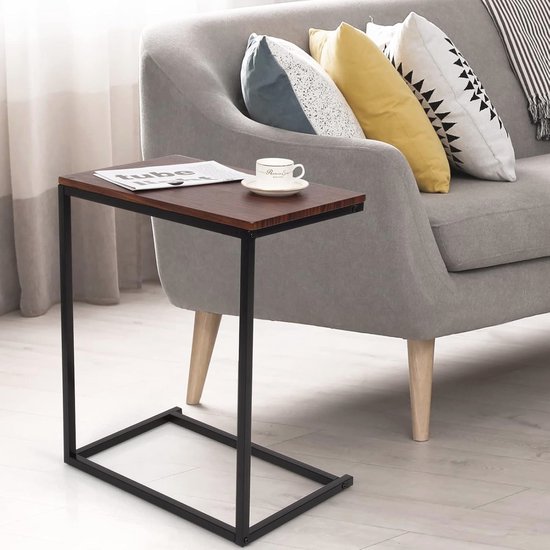 COSTWAY Bijzettafel hout metaal met zijvak, laptoptafel, C-vormig COSTWAY Bijzettafel hout metaal met zijvak, laptoptafel, C-vormig