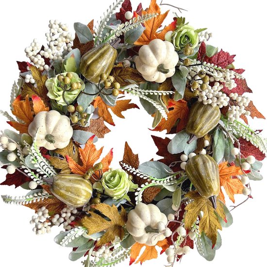 DIYFLORU 28 Inch Herfstkransen Voor De Voordeur Kunstmatige Oranje Eucalyptus Grote Herfstkrans Met Madeliefje Jasmijn Bloemen Boerderij Herfstbloem~p114125370