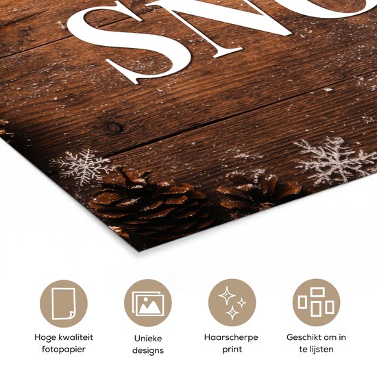 Poster 80x60 cm - Sneeuw - Houtlook - Quote - Let it snow - Posters - Kamer decoratie - Wanddecoratie woonkamer - Muurdecoratie slaapkamer