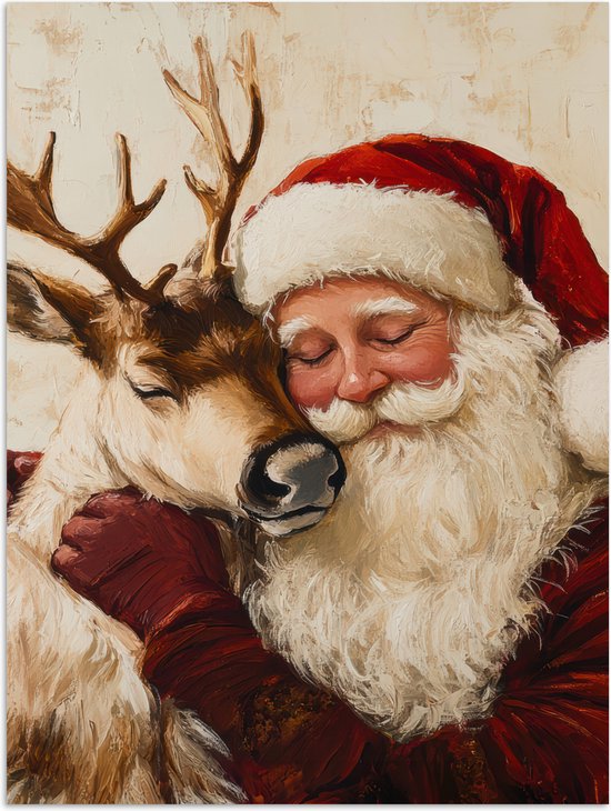Poster 60x80 cm - Kerstman - Rendier - Kerst - Christmas - Posters - Kamer decoratie - Wanddecoratie woonkamer - Kerstdecoratie voor binnen - Kerstversiering - Kerstmis versiering in huis - Kerstaccessoires