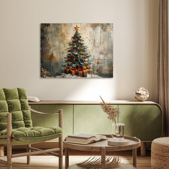 Poster 80x60 cm - Kerstboom - Vintage - Kerst - Cadeau - Posters - Kamer decoratie - Wanddecoratie woonkamer - Kerstdecoratie voor binnen - Kerstversiering - Kerstmis versiering in huis - Christmas tree decorations