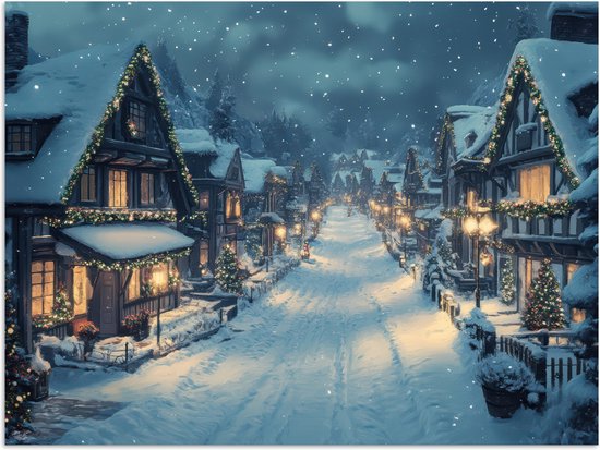 Poster 120x90 cm - Kerstdorp - Kerst - Sneeuw - Winter - Posters - Kamer decoratie - Wanddecoratie woonkamer - Kerstdecoratie voor binnen - Kerstversiering - Kerstmis versiering in huis - Kerstaccessoires