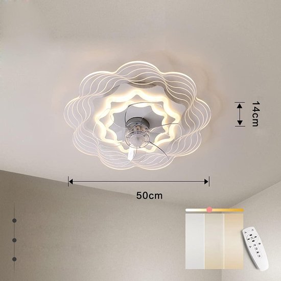 Stille Plafondventilator Met Verlichting LED Dimbaar 6 Snelheden Lamp Met Ventilator Omkeerbare DC Plafondlamp Met Ventilator Moderne Geheugenfunctie Timer Plafondlamp Ventilator-White