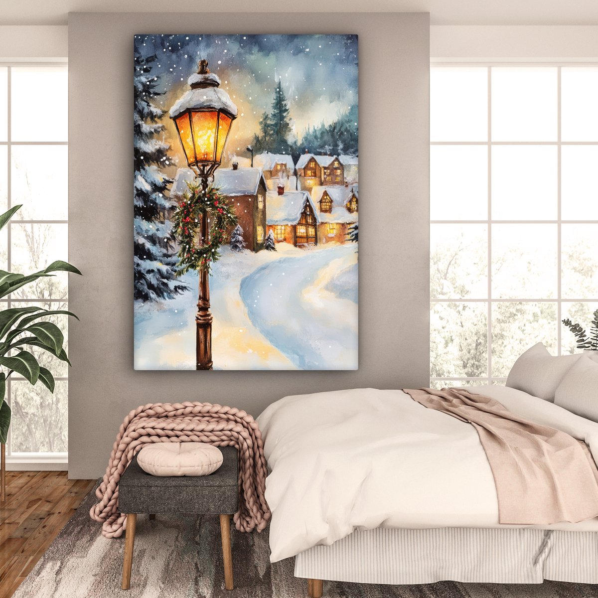 Canvas schilderij 120x180 cm - Wanddecoratie Kerstdorp - Huizen - Sneeuw - Kerst - Muurdecoratie woonkamer - Slaapkamer decoratie - Kamer accessoires - Schilderijen op canvas - Kerstdecoratie voor binnen - Kerstversiering - Kerstmis versiering – foto 4