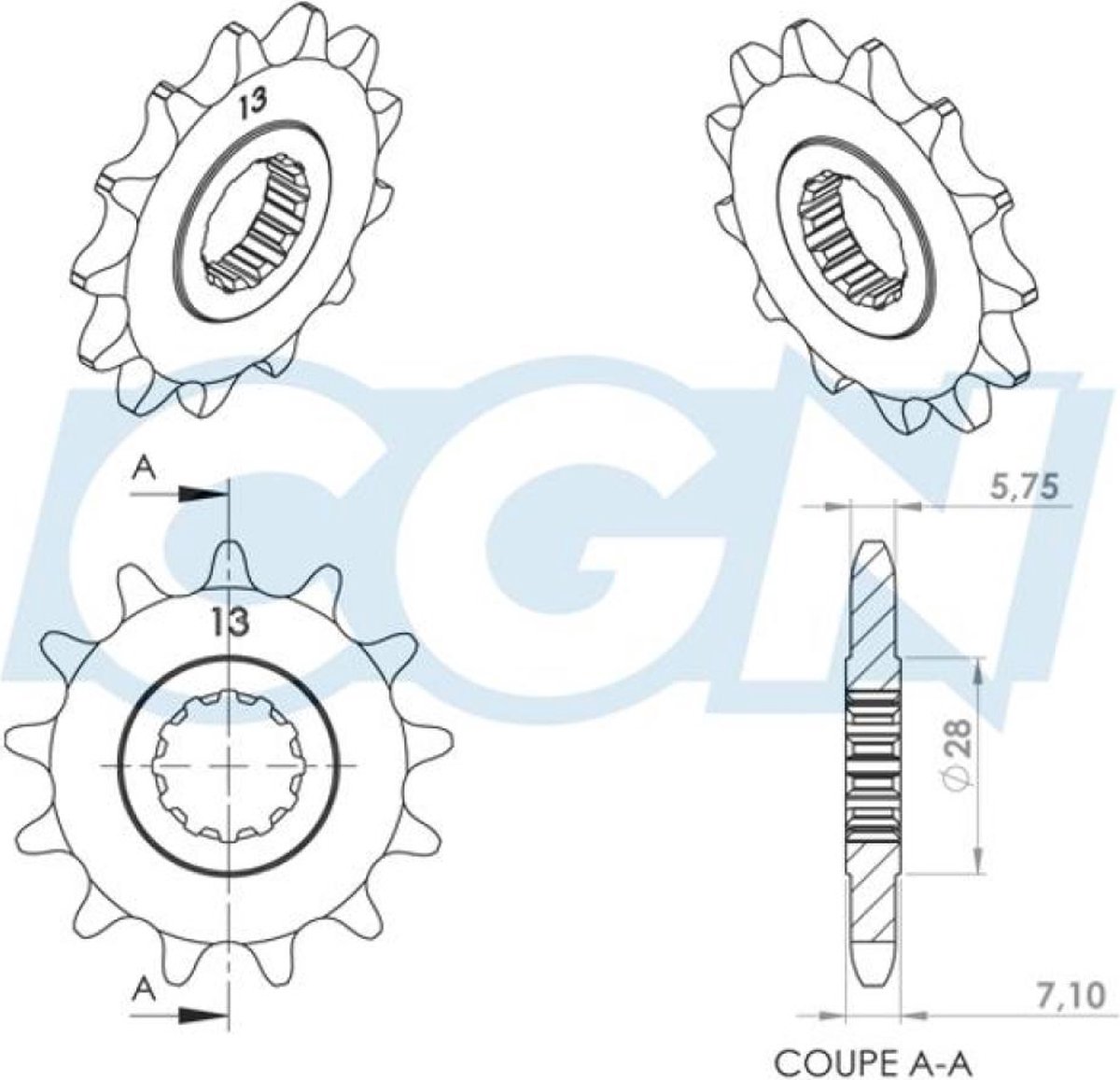 teknix versnellingsbak uitgaand tandwiel voor motor beta 50 rr motard 2013 tot 2018 13 tanden steek 420 / 941119-13 nieuw