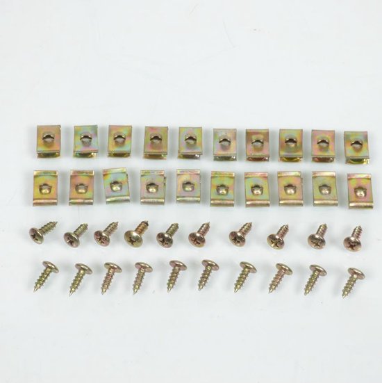 verpakking van 20 clips en 20 nieuwe kuipschroeven Ø4 lengte 10mm voor scooter motorfiets