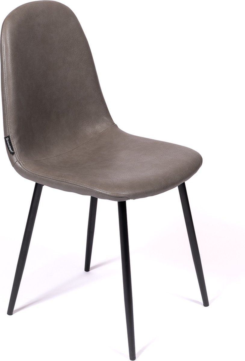 Set van 4 Eetkamer Stoelen - Stoel Marina - Kunstleder Grijs - zwarte metalen poten - Kunstleer - PU - kuipstoelen