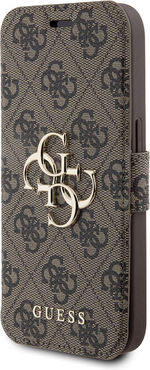 Guess 4G Metal Logo Book Case - Geschikt voor Apple iPhone 15 Pro Max (6.7") - Bruin