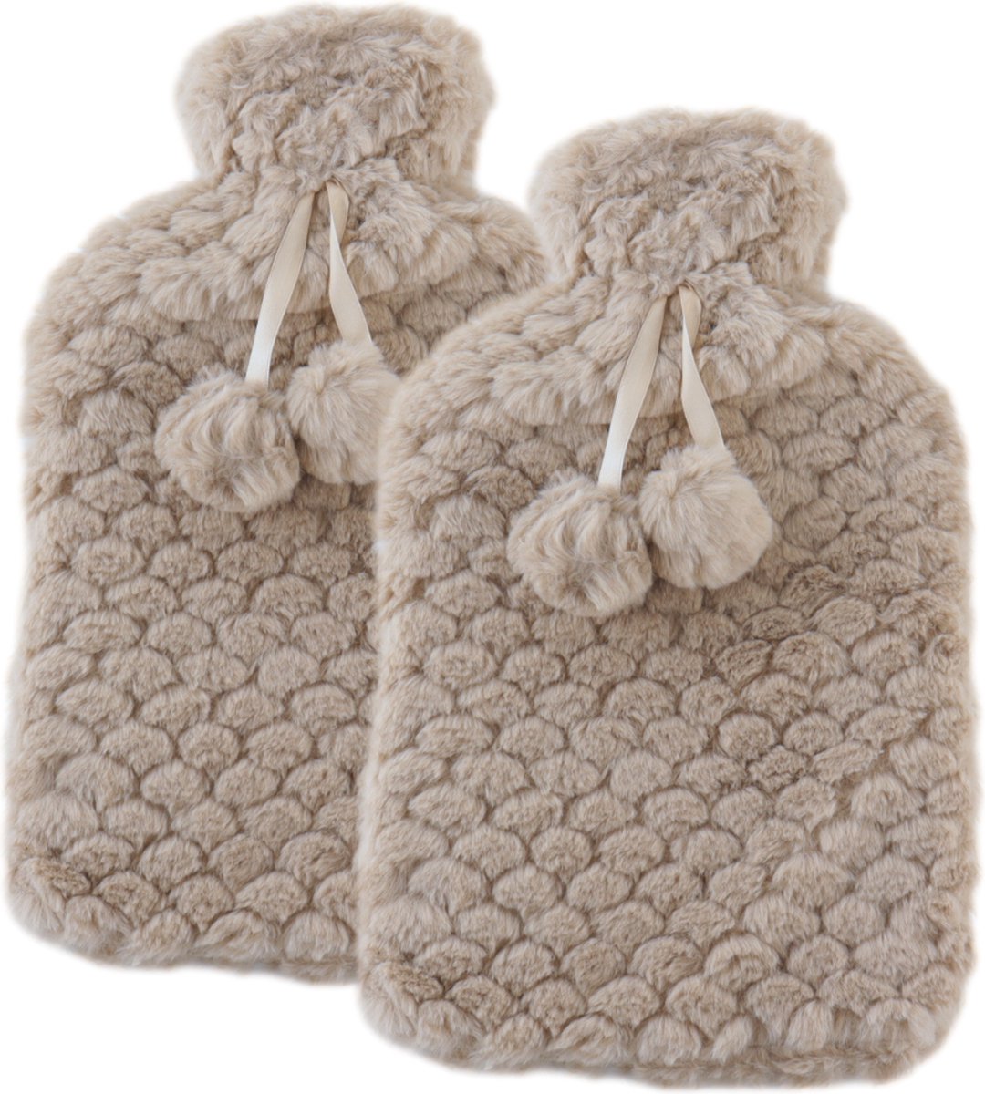 Goedkoopste MARBEAUX Warmwaterkruik - Set van 2 Stuks - Kruik - met Zachte Hoes - Beige - Magnetron - Pittenzak - Kersenpitkussens
