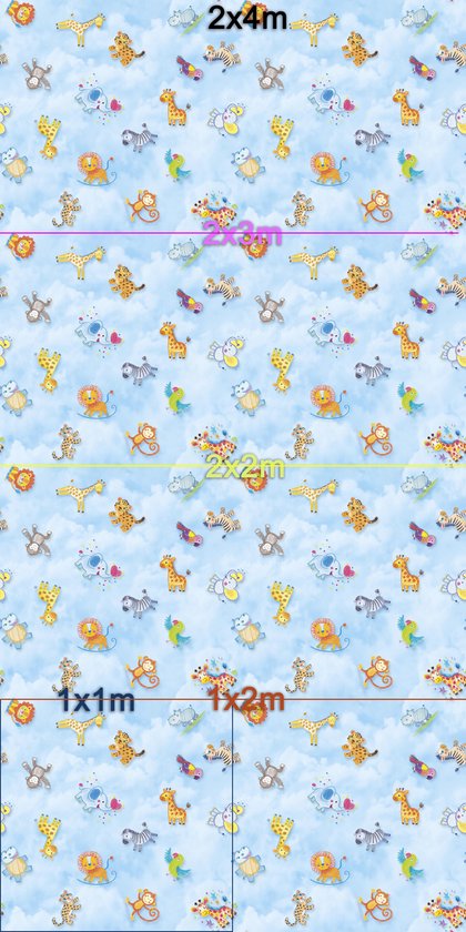 JYG Tapis de jeu en Vinyl ANIMALI 95x200 cm - Antiallergique, facilement lavable et durable - Produit belge en Diverse tailles - Imprimé animal mignon pour chambres d'enfants et aires de jeux