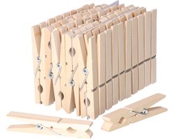 Wasknijpers - 50x stuks - natuurlijke houtkleur - stevig ontwerp - 8 cm