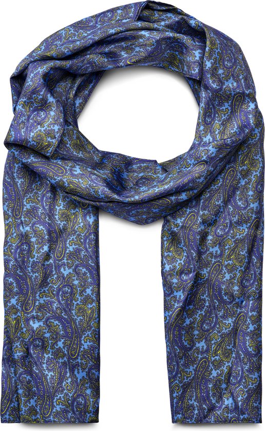 Écharpe en soie à motif cachemire bleu clair et doré