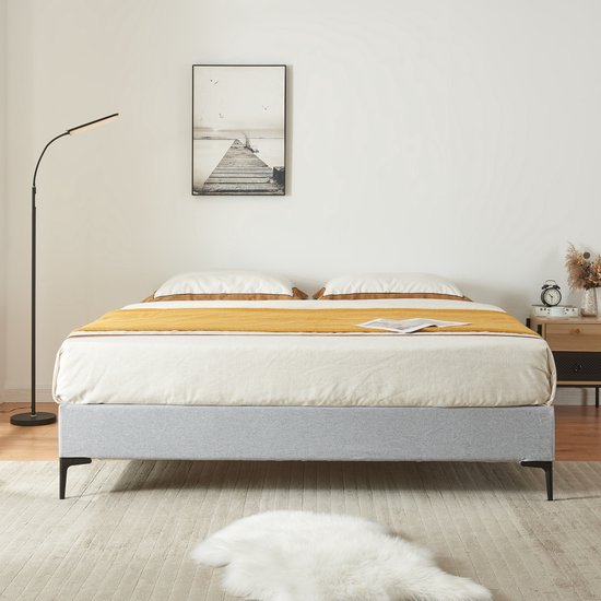 Tweepersoonsbed Lilla met bedbodem 160x200 cm lichtgrijs [en.casa]