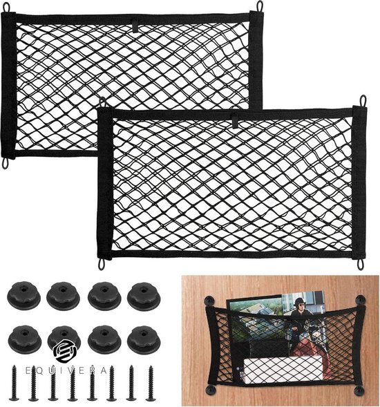 2 stuks kleine vrachtnetten camper opslag tas mesh net elastische rekbare kofferbak vrachtnetten voor SUV auto's, campers of een boot (45,5 x 24,8 cm)