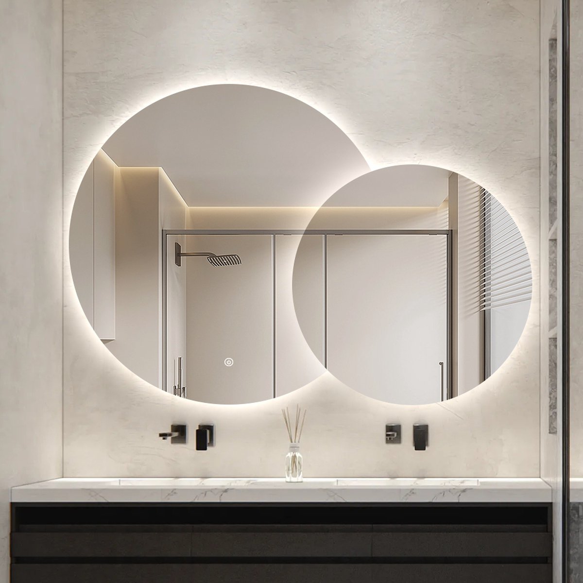 Badkamerspiegel FENOMÉ Madrid LED Verlichting 180cm (120cm en 80cm) incl. spiegelverwarming en touch schakelaar