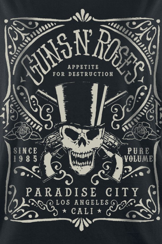 T-shirt Guns N' Roses Paradise City Label noir M Viscose Femme - Produits dérivés du groupe, Groupes