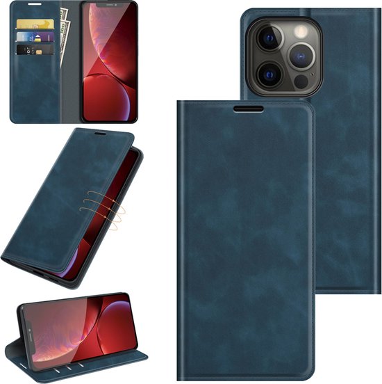Coque pour iPhone 13 Pro - Bookcase portefeuille de Luxe (fermeture magnétique) - Blauw - Étui pour téléphone portable - Étui de téléphone Convient pour : iPhone 13 Pro