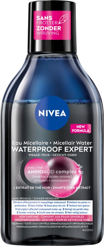 NIVEA Micellair Water Waterproof Expert Make-up Remover - Cleanser - Zwarte thee extract - Reinigingswater - Aminozuren - 400 ml