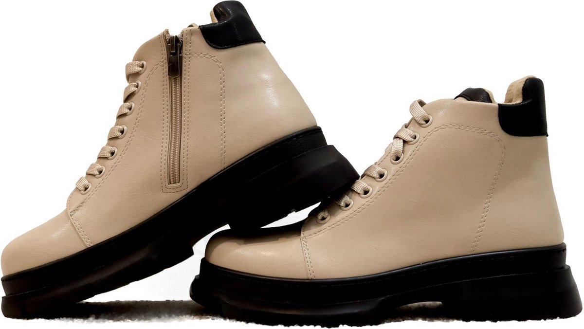 Efrin Veterboots met sluiting - Beige