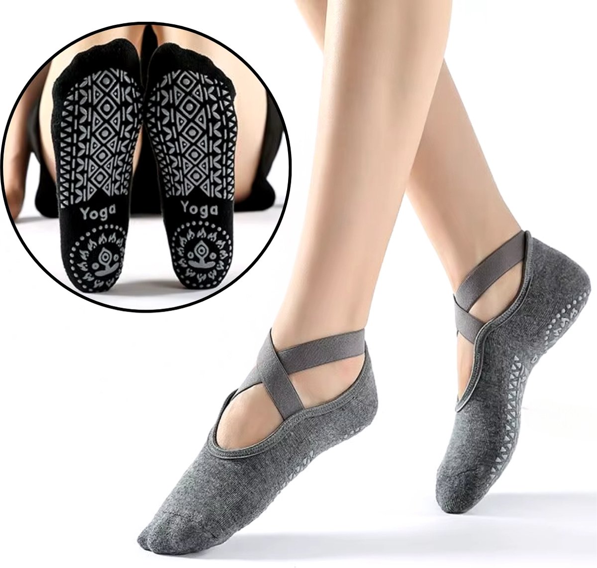 OYSHO 2 PAIRS OF YOGA AND PILATES WITH CROSSOVER STRAPS - Sokken - beige