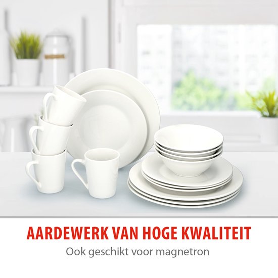 alpina Serviesset 4 Persoons - Aardewerk Servies 16-Delig - Bordenset met Ontbijtborden, Dinerborden, Kommen en Mokken - Servies Set Magnetron en Vaatwasser Bestendig - Zwart
