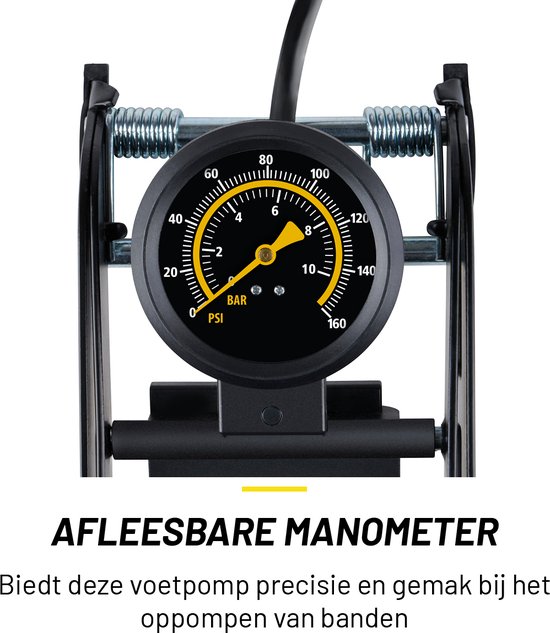 Dunlop Dubbele Voetpomp met Manometer - Luchtpomp voor Auto, Fiets, Motor en Bal - Fietspomp met Drukmeter - Pomp met Schrader Ventiel en Frans Ventiel Universeel van Dunlop — afbeelding 3