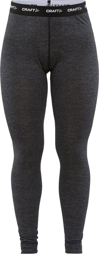 Donkergrijze thermobroek met elastische tailleband met 'CRAFT' logo. Staand model.