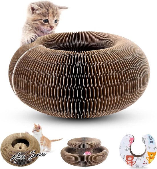 Magic Organ Cat Scratching Board Comes with a Toy Bell Ball - 2 in 1 for claw grinding and playing, Foldable Convenient Cat Scratcher Durable