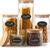 Bocaux de conservation Five Stars® - Ensemble de 5 pièces - Glas avec couvercle - Durable - Autocollants et stylos réinscriptibles gratuits - Pot de bonbons - Pots de stockage en Verres