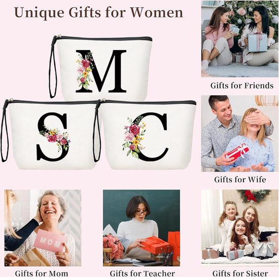 Inovra ® Grande trousse de toilette personnalisée et élégante pour femme avec initiales, Perfect comme cadeau pour toute occasion