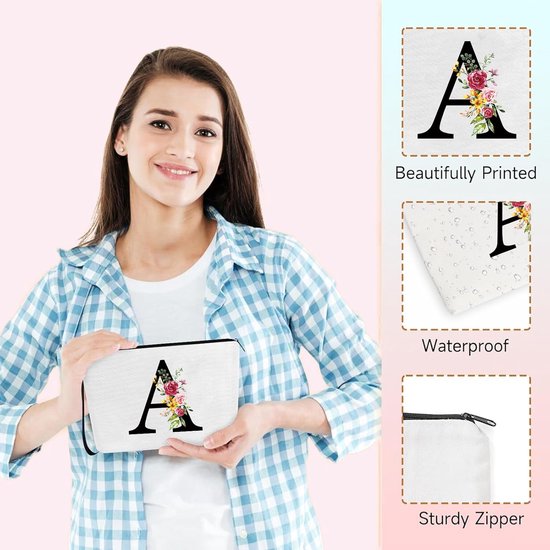 Inovra ® Grande trousse de toilette personnalisée et élégante pour femme avec initiales, Perfect comme cadeau pour toute occasion