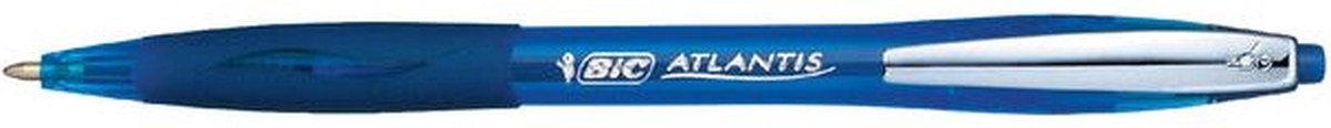 Balpen Bic Atlantis soft metalen clip clic medium blauw | 12 stuks