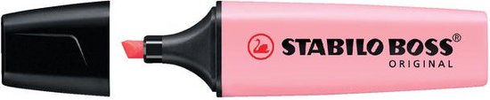 Lichtroze STABILO BOSS ORIGINAL markeerstift met zwarte dop en open punt.