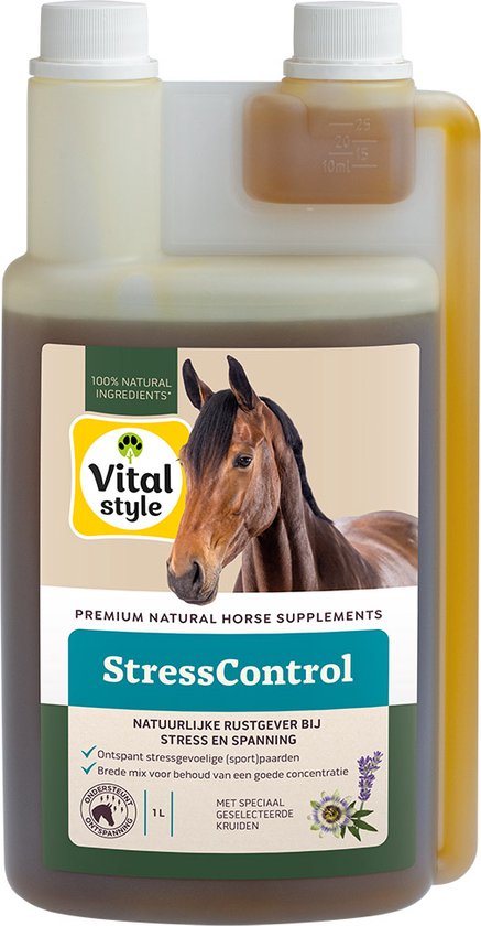 VITALstyle Stresscontrol - Paarden Supplementen - Ontspant Stressgevoelige Paarden Bij Spanning - Met o.a. Magnesium & Tryptofaan - 1 L VITALstyle Stresscontrol - Paarden Supplementen - Ontspant Stressgevoelige Paarden Bij Spanning - Met o.a. Magnesium & Tryptofaan - 1 L