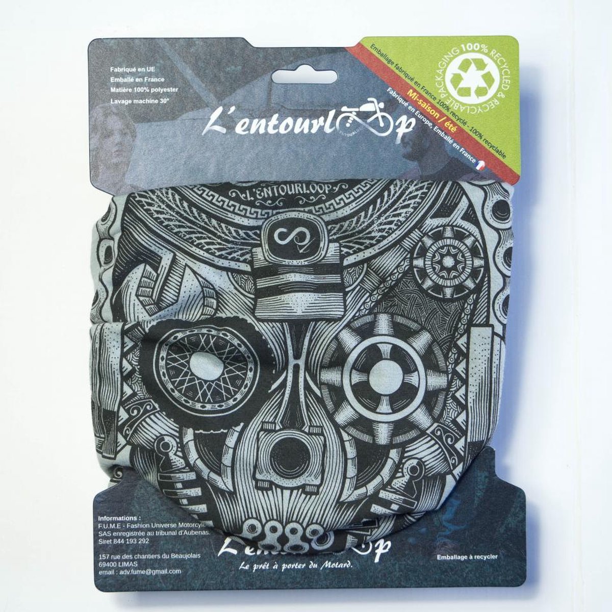Tour de cou pour moto L'Entourloop Motorcycle Skull coloris gris 100% polyester