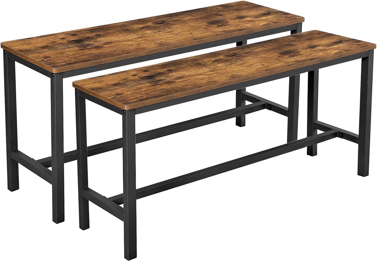 FurnStar Tafelbanken Set van 2 – Industriële Binnenbanken met Duurzaam Metalen Frame – 108