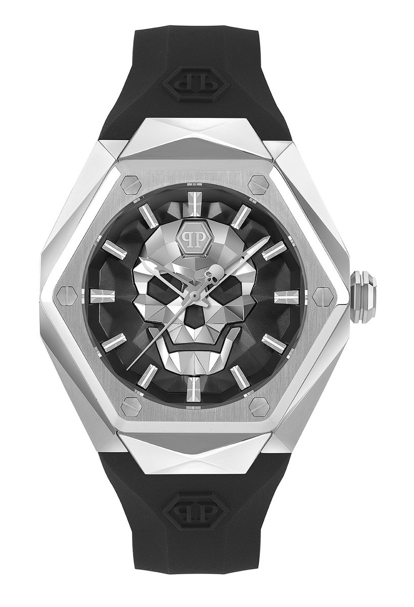 Philipp Plein The $Kull Spikes PWPWA0124 Horloge - Siliconen - Zwart - Ø 45 mm
