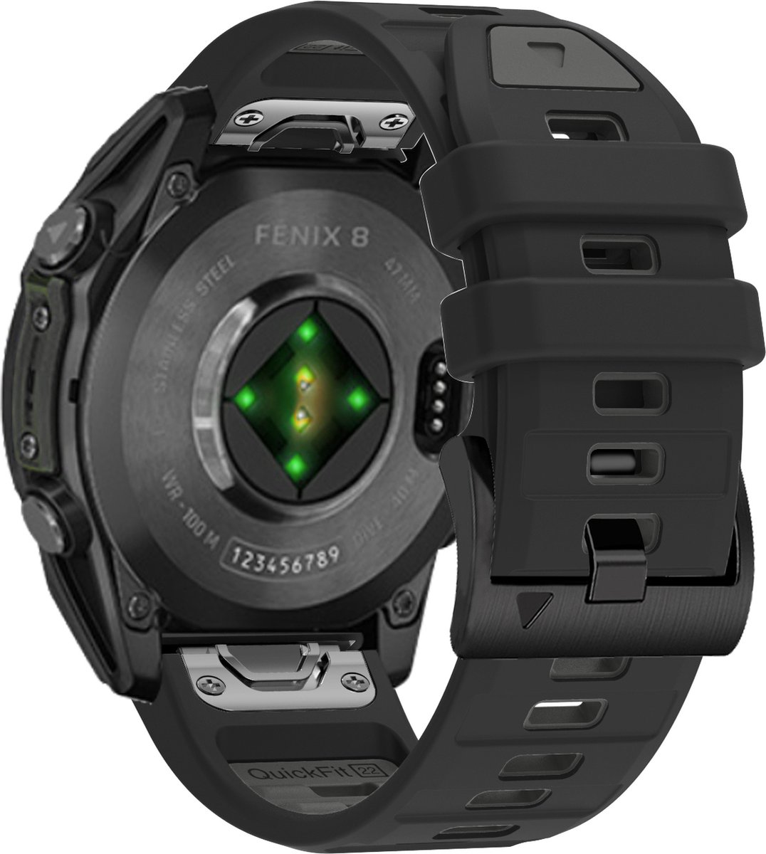 Stravo Siliconen bandje in Fenix 8 Stijl voor Garmin Fenix 5 (Plus)/Fenix 6 (Pro)/Fenix 7 (Pro-Sapphire-Solar)/Fenix 8-47mm/Fenix E-Garmin Epix (Pro) Gen 2-47mm - Quickfit 22 / 22mm band voor Garmin smartwatches - Horlogebandje - Zwart/Grijs thumbnail 2