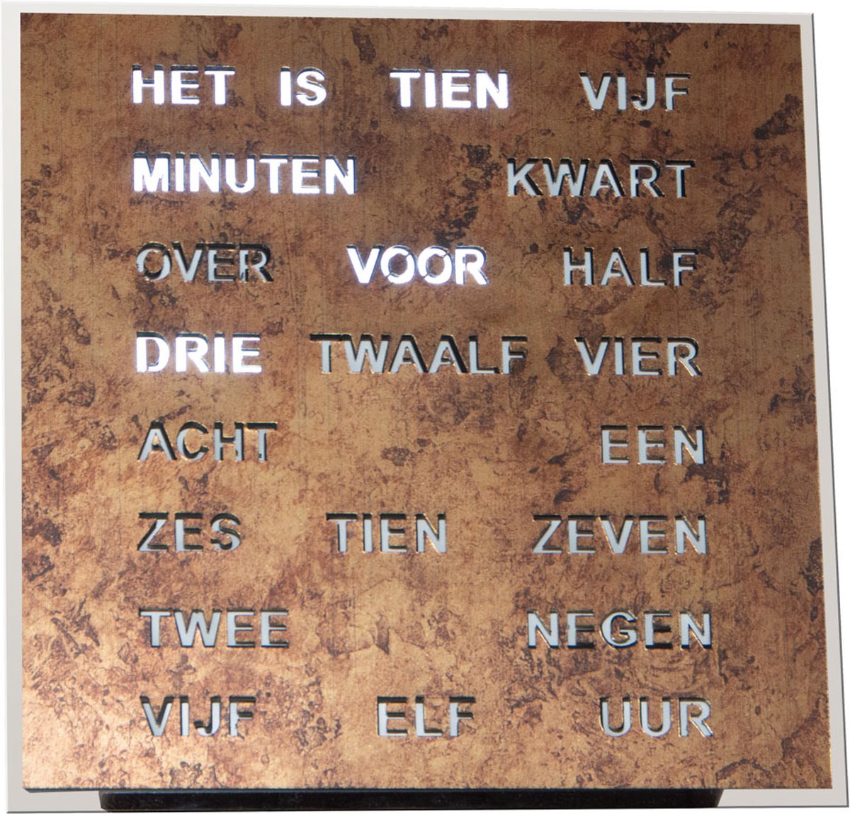 Intertime | Woordklok | Wandklok | Tafelklok | 20x20 |Epoxy Brons | Nederlands