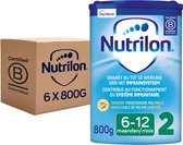 Lait de suite Nutrilon 2 boîte de 800g, avec un logo bleu et blanc, pour 6-12 mois. Carton de 6 boîtes.