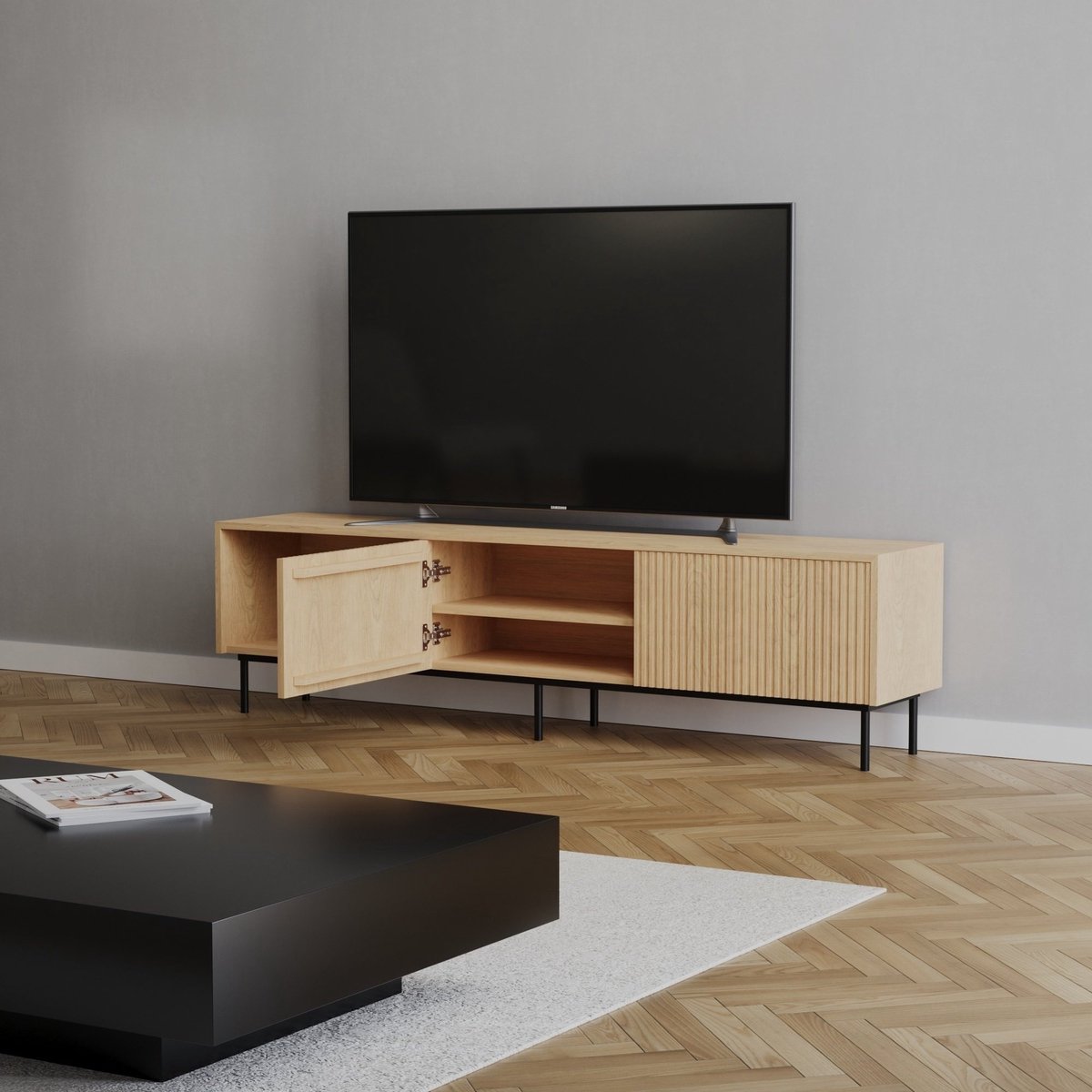 Bronx71 Tv-meubel Ray blank eiken 180 cm Bruin
