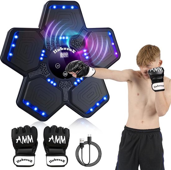 Muziek Boksmachine, Muzikale Boksen Machine, PU-Wandbokstrainingsapparatuur, LED-Bokspad, Bluetooth, Verlichting Op Het Ritme van Muziek. (2 mode, 60x52x8 cm Muziek Boksmachine, Muzikale Boksen Machine, PU-Wandbokstrainingsapparatuur, LED-Bokspad, Bluetooth, Verlichting Op Het Ritme van Muziek. (2 mode, 60x52x8 cm