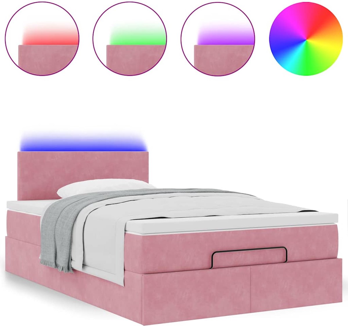 vidaXL - Ottoman - bed - met - matras - en - LED's - 120x200cm - fluweel - roze