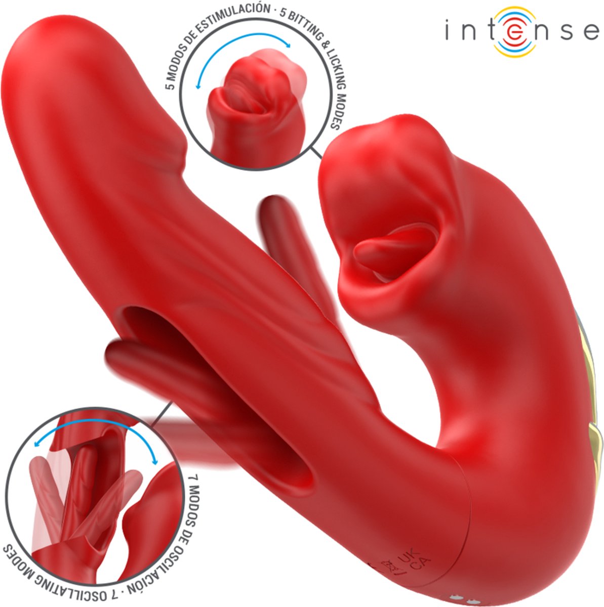 INTENSE - NATHY DUBBELE VIBRATOR MET MULTIFUNCTIONELE STIMULERENDE MOND ROOD | VIBRATOR | VIBRATOR VOOR VROUWEN | SEKSSPEELTJES VOOR VROUWEN | SEX TOYS VOOR VROUWEN