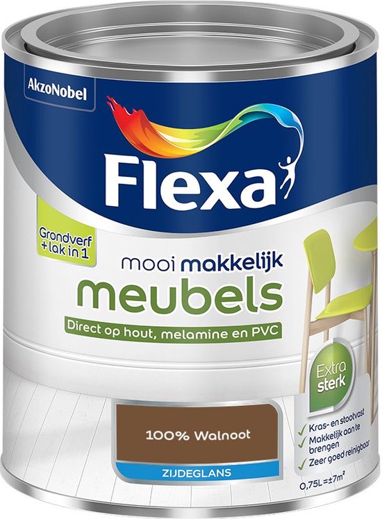 Flexa - Mooi Makkelijk Meubels Zijdeglans - 100% Walnoot - Mengverf - 0.75 L