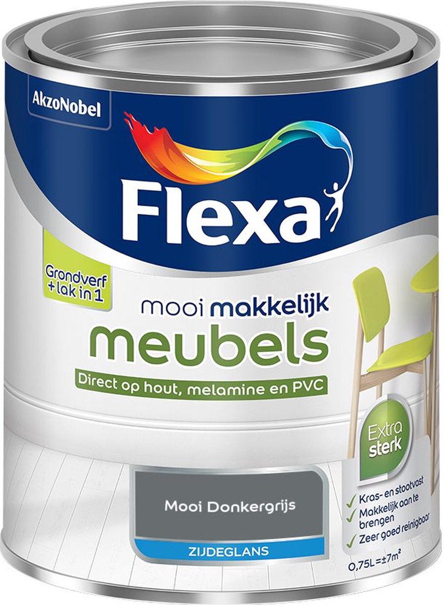 Flexa - Mooi Makkelijk Meubels Zijdeglans - Mooi Donkergrijs - Mengverf - 0.75 L
