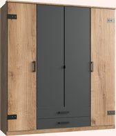 Kledingkast Stratum 180x199x55 cm (BxHxD) - Draaideur - 4 legplanken & 2 roedes - Slaapkamer - Industrieel