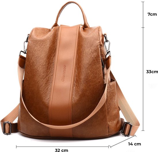 Glennoo Anti-theft Backpack Women - Sac à dos femme - Cuir PU - Marron