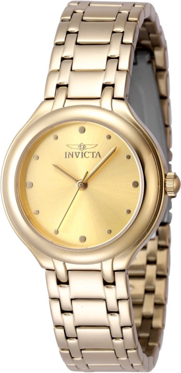 Invicta Wildflower 48227 Dames Horloge - Waterdicht - Analoog - Quartz Uurwerk - Roestvrij Staal met gouden Wijzerplaat - 32mm