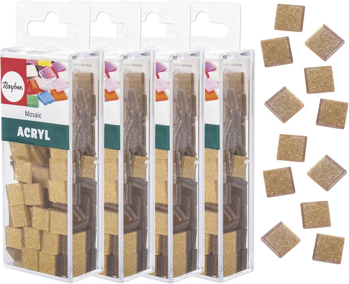 Rayher Mozaiek steentjes/tegeltjes - 820x stuks - goud - 1 x 1 cm - Mozaieken maken - Kunststof